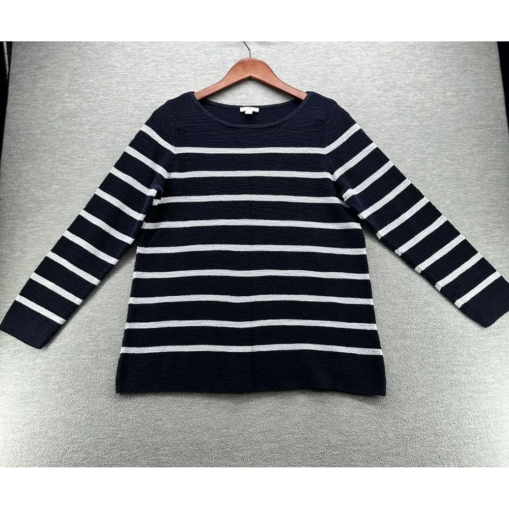 J. Jill Women's Navy Blue w/ White Stripe Long Sleeve Sweater Medium (A15)